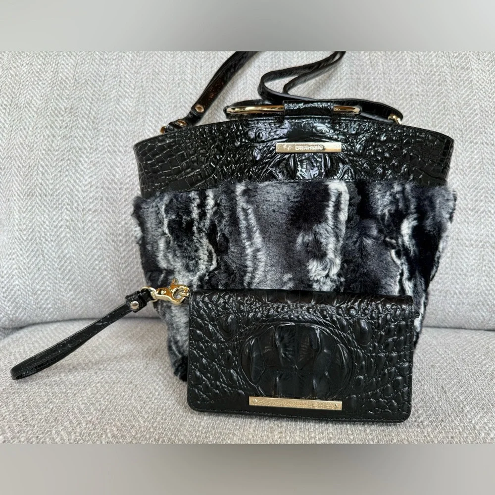 Brahmin Black and Gray Fur Shoulder Bag - Picture 2 of 7